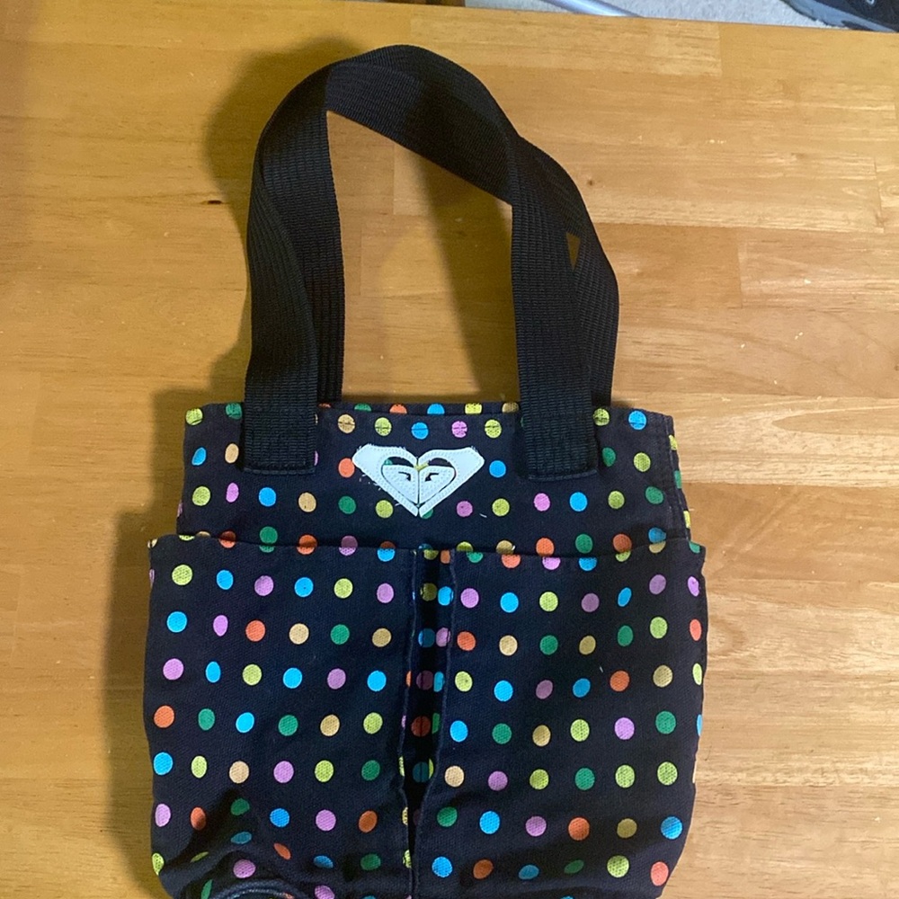 Roxy Black Multi Color Polka Dots Tote Bag great condition